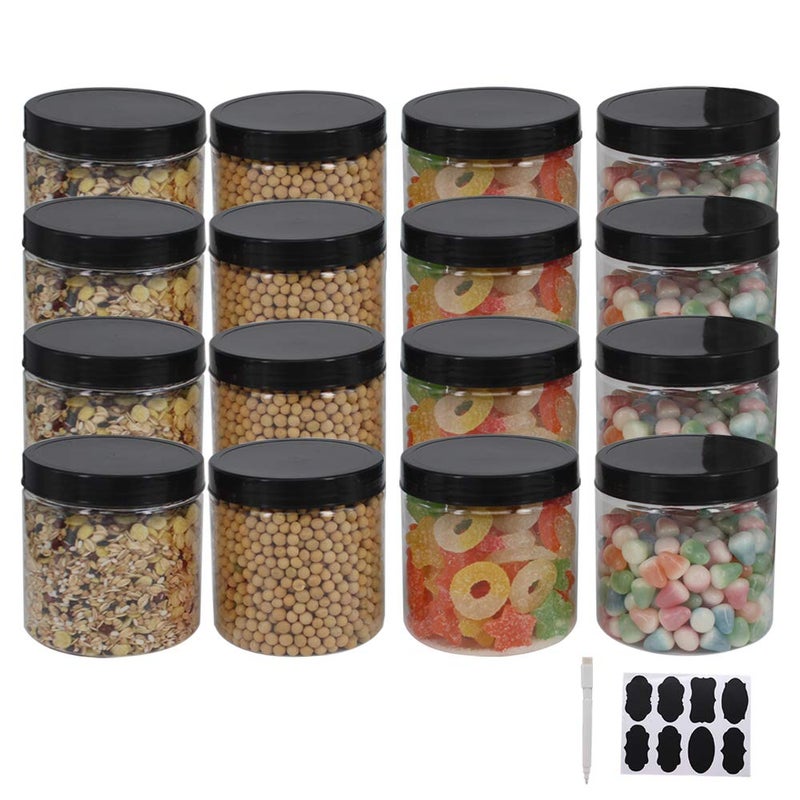 zmybcpack 12 Pack 16 oz Plastic Jars with Lids, Extra Labels, 1 Pen, Clear PET Seal Jar for Food Storage,Wide Opening Storage jar For Dry Food, Peanut, Powder, Kitchen & Craft Storage - Image 1